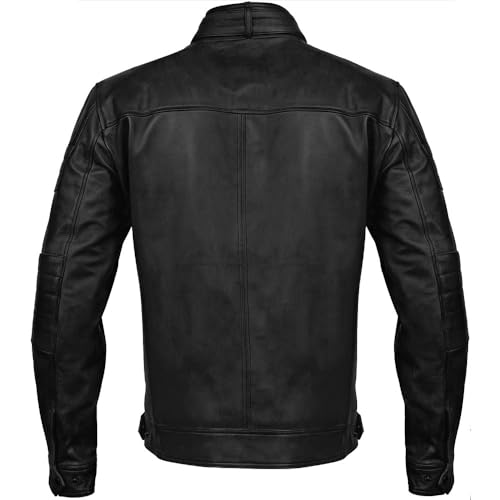 Image of Men Cafe Racer Motorcycle Style Solid Leather Jacket Slim Fit Motorcycle Brown Cafe Racer Leather Jacket