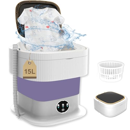 Mini lavadora portátil, 15 L, para camping, con centrifugado, limpieza profunda de ropa interior, ropa de bebé, calcetines para apartamentos, dormitorios, viajes, coches de turismo