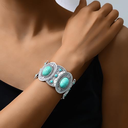 Turquoise Bracelet for Women Boho Bracelets Vintage Western Cowgirl Bangle Bracelet Stretch Turquoise Jewelry2