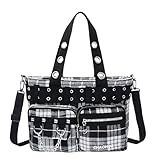 Design de mode: cette surface de sac tote Y2K pour femmes utilise le processus de texture à carreaux ainsi que des chaînes, des ceintures de sac à anneaux et d'autres designs de tendance noire noire pour augmenter le sens de la stéréoscopie et de la hiérarchie. Le sac a une fermeture à glissière pour une sécurité accrue contre le vol