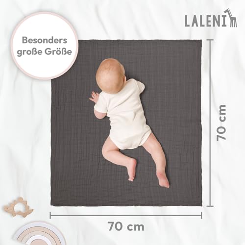 Laleni Spucktücher Baby im 5er Set aus Reiner Baumwolle - schadstofffreie Mulltücher weich 70x70 - saugstarke Mussellintücher Baby… – Ansicht 5