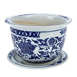 DIYEAH Pot de Fleurs en céramique Chinoise avec Soucoupe, Grand Cache-Pot intérieur pour Plantes succulentes, Durable et décoratif pour Maison et Bureau, Drainage intégré, Style Traditionnel