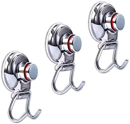 Bathroom Suction Cup Hooks Powerful Vacuum Hook Holder - Removable Shower & Kitchen Hooks Hanger Stainless Steel Hooks for Towel, Bath Robe, Coat, Loofah (Pack of 3)