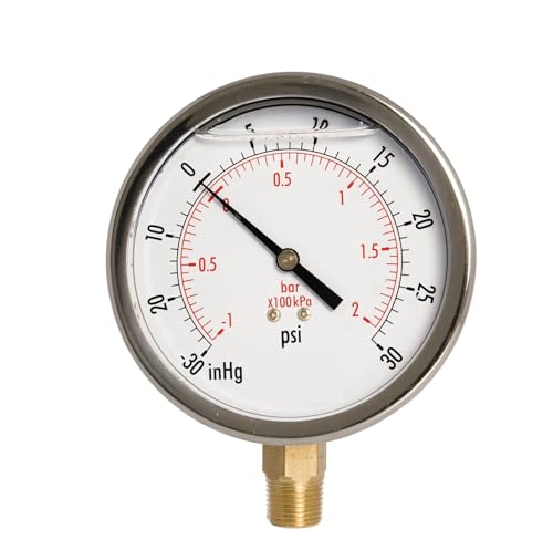 Manomètre de pression d'huile 4 pouces boîtier inox avec cadran 30HG 30PSI raccord NPT