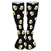 HEBVASS Women's Fashion Lightweight Socks Beer Cartoon Pattern Yellow Black, Cute Compression Knee High for Daily Wear Running Hiking Travel Casual Comfort