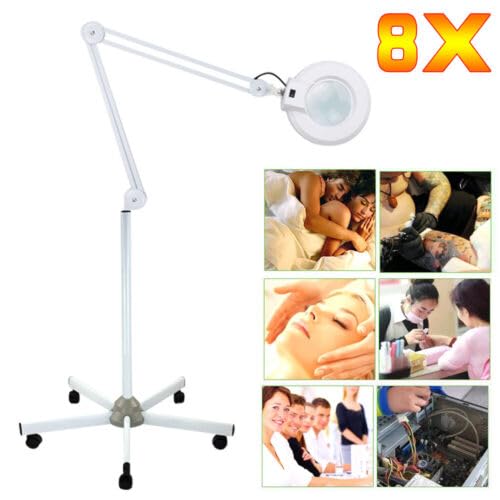 8 lupas con luz y soporte, lámpara de lupa LED, incluye abrazadera y base de ruedas, lámpara de escritorio fría, lámpara LED para lupa, lámpara de trabajo, lámpara de lupa para cuidado de belleza,