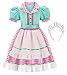 ReliBeauty 50s Girl Costume Waitress Costume for Girls with Apron and Headband, Green & Pink,6-7/130