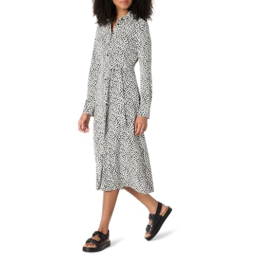 Amazon Essentials Women's Regular-Fit Matte Jersey Midi Length Dress, Black Ivory Geometric, Small