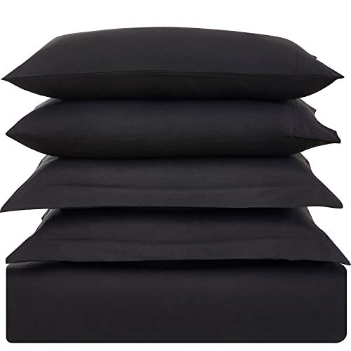 Image of Mellanni Duvet Cover Set 5pcs - Soft Double Brushed Microfiber Bedding with 2 Shams and 2 Pillowcases - Button Closure and Corner Ties - Wrinkle, Fade, Stain Resistant (Full /Queen, Black) | Hotel Luxury, Extra Soft & Cooling - Microfiber - Button Closure and Corner Ties (Queen, Black)
