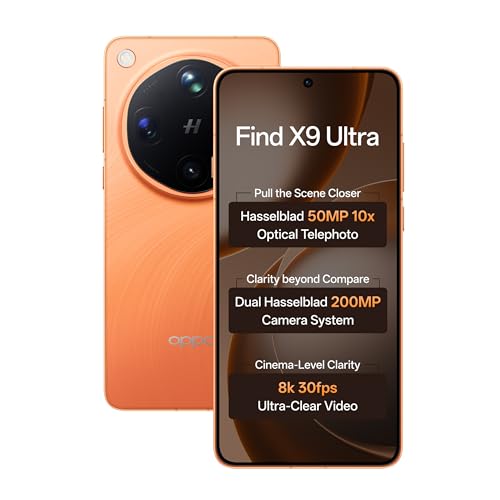 Image of Oppo Find X9 Ultra 5G (Canyon Orange, 12GB, 512GB) | Hasselblad 50MP 10x Ultra-Sensing Optical-Zoom Telephoto | Dual 200MP | 8K Video | Snapdragon 8 Elite Gen 5 | 7050mAh 100W