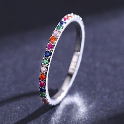 Obrączka ślubna z białego złota 9K, kolorowa cyrkonia, 1,63 mm, ozdobna, można układać w stos, cienki drobny pierścionek Moissanit rozmiar 57 (18,1)