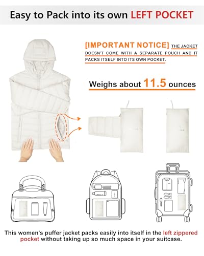 Outdoor Ventures Women's Winter Lightweight Puffer Jacket with Hood, Warm, Short, Packable, Quilted, Transitional, Padded Jacket for Ladies, Lined for Hiking, Travel Cream 3XL - Image 2
