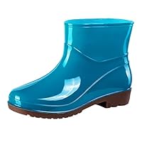 Ladies Waterproof Mid Calf Rain Boots Slip on Glossy Rubber Wellies, Soft Fabric Lining Anti-Slip Sole, Easy Clean Outdoor Footwear for Muddy Fields and Heavy Rain Commuting