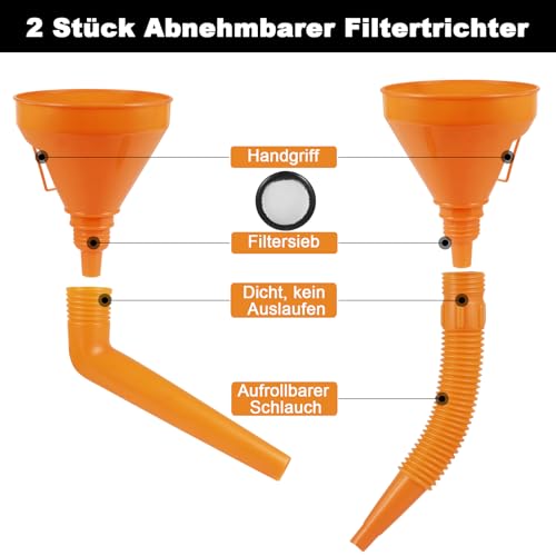 Sinofort 11 Stück EinfüLltrichter Set, Trichter Auto mit Schlauch, Flexibles Kunststoff Trichter Set, Groß Öltrichter, Universal Auto Öleinfülltrichter für Werkstatt Küche Öl Saufen Benzin