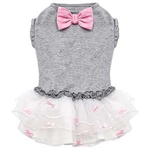 Kyeese dogs dress grey with pink bowtie pet puppy clothes for small dogs skirt dog clothes  urban country home decor