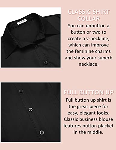 Hotouch Womens Long Sleeve Button Down Shirt With Stretch/Black/Medium #TOP4
