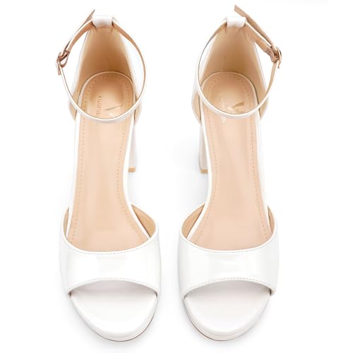Image of High Heels Chunky Platform Heels for Women Ankle Strap Comfy Open Toe Block Heeled Sandals Party Prom Wedding Dress Pumps