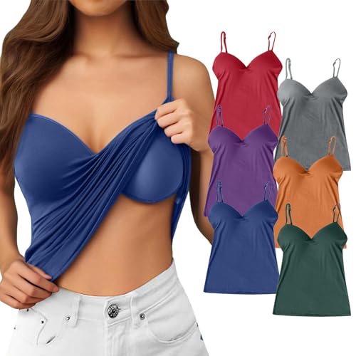 Camiseta Tirantes Mujer con Sujetador-Camisetas Tops Elástica,Camisetas con Sujetador Sexy Elegante,Verano,Camiseta Tirantes Deporte