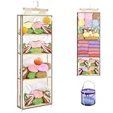 GTian Pendurar para armazenamento de fios com 4 bolsos grandes, com suporte de fio de malha para pendurar com ganchos de porta para agulhas de tricô, ganchos de crochê