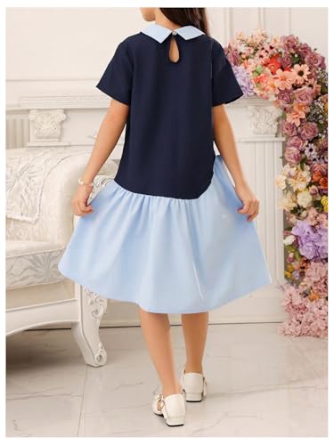 SweatyRocks Girl's Bow Color Block Ruffle Dress Summer Collar A Line Midi Dresses2