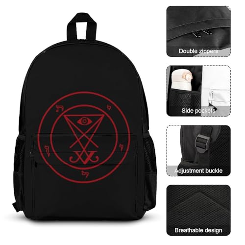 Sigil of Lucifer Casual Backpack Set 3-in-1 Lunch Bag Cute Pencil Case Bag Travel Unisex3