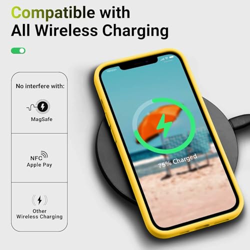 Image of VONZEE Microfiber Candy Case Compatible for iPhone 12 Pro Max 6.7 inch, Shockproof Slim Back Cover Liquid Silicone Case - Yellow