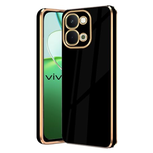 Image of AELVOUX Back Case Cover for Vivo T5X / Y51 Pro / iQOO Z11X 5G | Gold Electroplating Chrome | Raised Edges | Super Soft-Touch | Bumper Back Cover for Vivo T5X / Y51 Pro / iQOO Z11X 5G (Gold & Black)
