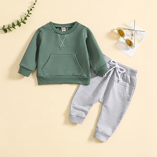 Infant Toddler Baby Boy Girl Fall Winter Clothes Solid Color Long Sleeve Pullover Tops Jogger Pants Set 2Pcs Outfit3