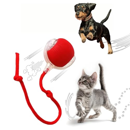 MARDYNUS Speedy Tail 2.0 Cat Toy, 360°Automatic Rolling Ball, Smart Interactive Cat Toy, Smart Jumping Ball for Dogs, Speedy Tail 3.0, Automatic Dog Walker (Red)