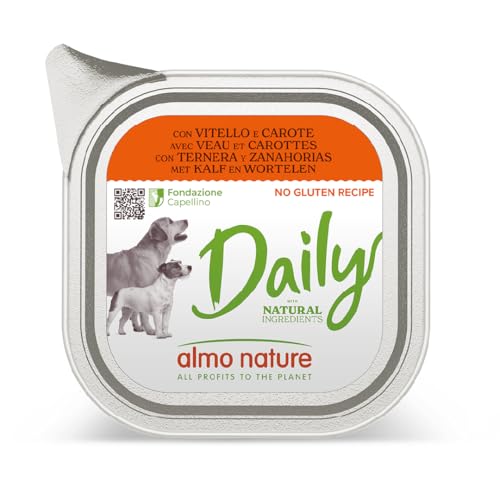 Almo Nature Daily, Alimento Umido per Cani Adulti con Vitello e Carote - 100g, Confezione da 32
