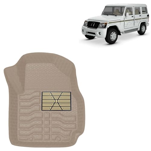 Image of Kingsway Accessories Premium 4.5D Car Floor Mats Only Compatible with Mahindra Bolero (Year 2000 to 2019) All Model, Set 4 Pcs, 100% Waterproof Tray Shape PVC Foot Mats | Beige | 1 Year Warranty