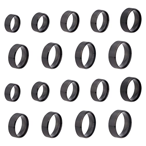 UNICRAFTALE About 18Pcs Black Stainless Steel Plain Band Ring 9 Sizes Laser Inscription Blank Finger Ring Metal Hypoallergenic Wedding Classical Ring for Jewerly Making
