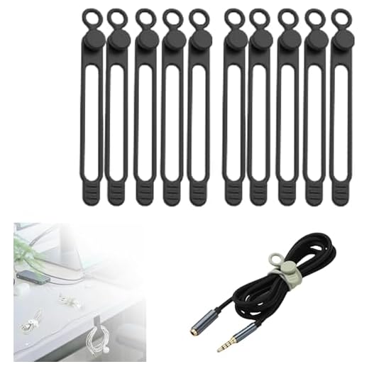6 PCS Silicone Cable Ties - Reusable Elastic Cord Organizers for Data Cables, Multifunctional Cable Management Tools (Black)