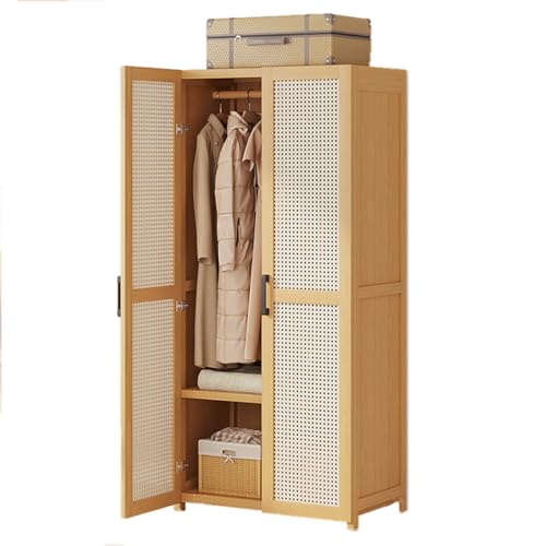 Dcbdx Armario de 2/3/4/5 Puertas de Ratán con Barra de Colgar y Estantes, Gran Capacidad Madera Armario Ropero, Moderno Perchero de Pasillo,2 Door