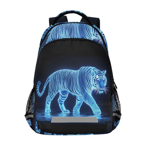 Glowing Blue White Tiger Backpack for Boys Girls Elementary School Bag Kids Travel Bags Casual Rucksack Laptop Bookbag