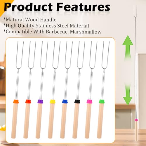 PBUSPU 8 Stück Teleskop Grillspieße, Teleskop Grillspieße Edelstahl Marshmallow, Lagerfeuer Spieße, Grillgabel, Edelstahl Ausziehbar, für Camping Grill BBQ den Außenbereich, Grillstab 31-81cm