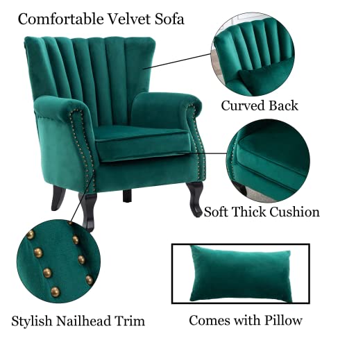 Dm Furniture Velvet Accent Chairs Set Of 2 With Arm Comfy Living Room Chair Midcentury Modern Wingback Side Chair Single Sofa Couch For Bedroom Guest Room, Green, Velvet- Green, 2 Chairs #TOP5