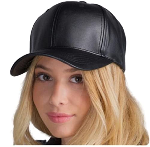 Stylish Black Leather Baseball Cap 