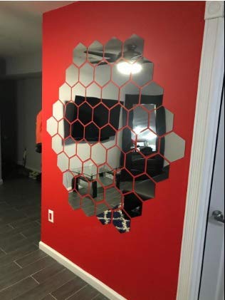 Image of Bikri Kendra - Hexagon 35 Silver with 20 Butterfly Silver Decorative Mirror Sticker for Wall, wall Stickers for Hall Room, Bed Room