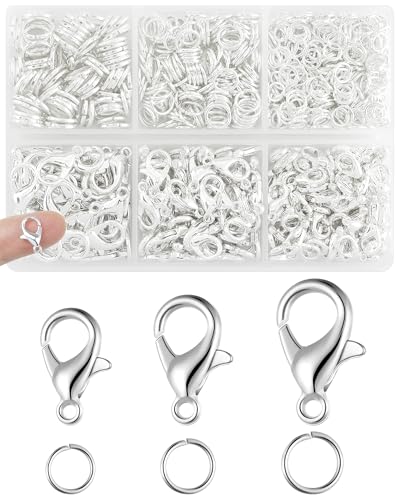 900PCS FIVEIZERO Lobster Claw Clasps and Jump Rings Set - Silver Jewelry Clasps for Necklace, Bracelet, Keychains, and DIY Jewelry Making Supplies