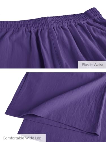 Image of ECUPPER Womens Cotton Cropped Pants Loose Fit Wide Leg Trousers | Casual, Plus Size, Elastic Waist, Capri, 100% Cotton, Slant Pockets, High Rise Waist, Lounge Pants