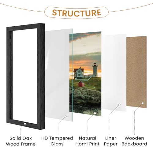 Image of 10x16 Picture Frame,Solid Oak Wood 10 inchx16 inch Photo Frame, Black Color Tempered Real Glass 10 by 16 Wooden Frames with No Mat,16x10 Picture Frames for Wall or Tabletop Display