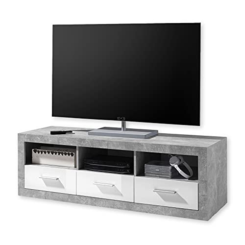 Mobile TV Stone effetto cemento lucido contemporaneo mobile per TV con cassetti e molto spazio per il vostro soggiorno 147 x 49 x 45 cm larghezza x altezza x profondità basso bianco