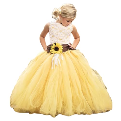 Yellow Flower Girl Dresses for Wedding Pageant Sunflower Dresss with Belt