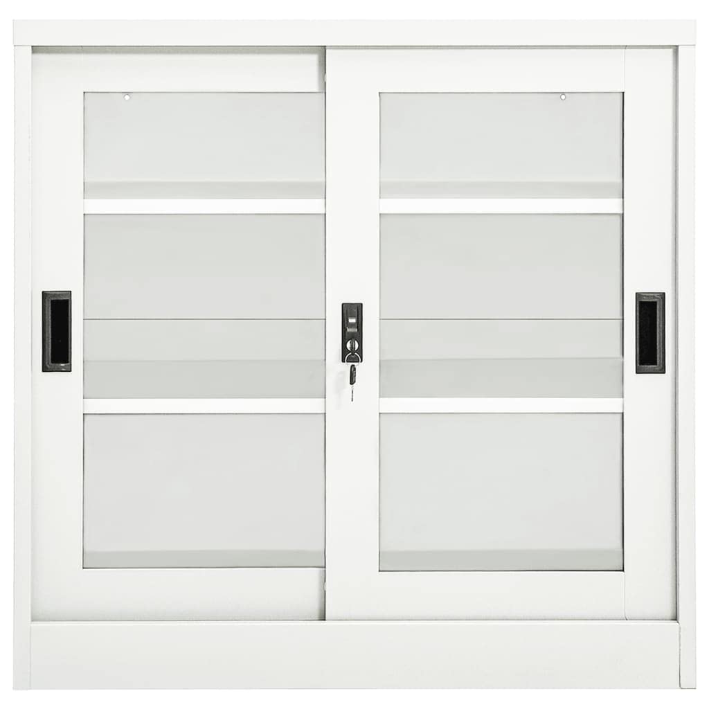 Armadio con porta scorrevole, in metallo, per aziende, ufficio, scuola, bianco, 90 x 40 x 90 cm, in acciaio (facile da montare)