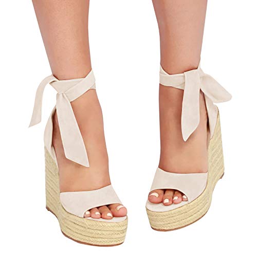 Image of Womens Espadrilles Wedges Sandals Heels Open Toe Tie Lace Up Platform Ankle Strap Summer Dress Shoes