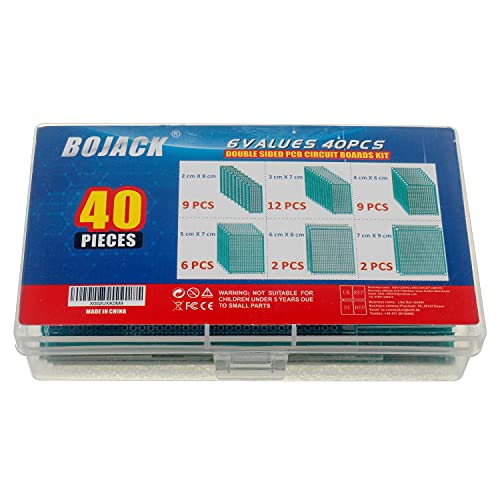 BOJACK 6 Vaules 40 Pcs Double Sided PCB Board Prototype Kit for DIY Soldering with 6 Sizes Compatible with Arduino Kit