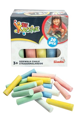 Simba Pack 20 tizas gruesas para exterior, colores surtidos (azul, rojo, verde, blanco, amarillo), lavables, caja 2,5x10,5 cm, desde 3 años (106336210)
