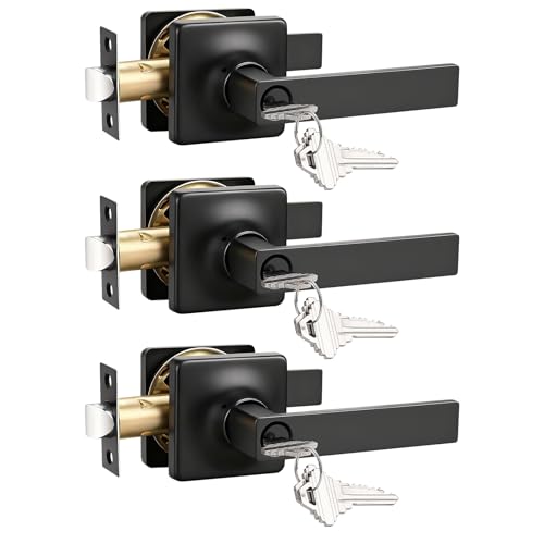 Image of GOBEKOR Keyed Alike Entry Door Handles with Lock and Keys, Matte Black Entry Door Lock Sets for Exterior & Interior Doors, Reversible Door Levers for Office & Home, 3 Pack