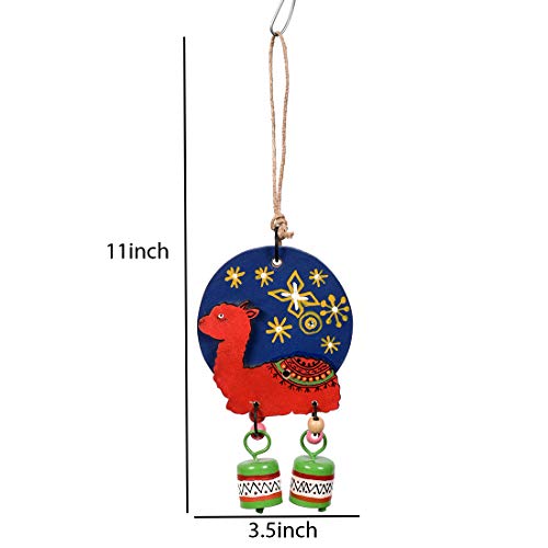Image of Aakriti Art Creations Red Alpaka Wind Chime with 2 Metal Bells | Handmade Modern Art Wooden & Metal Wind Chime | Outdoor & Indoor Decorative Wind Chimes for Balcony, Garden, Living Room & Gifting